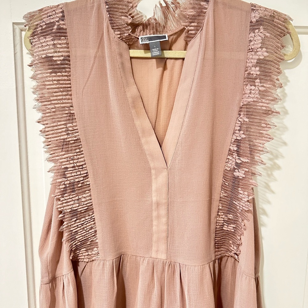 Chelsea28 sheer lace pink fawn mauve blouse top